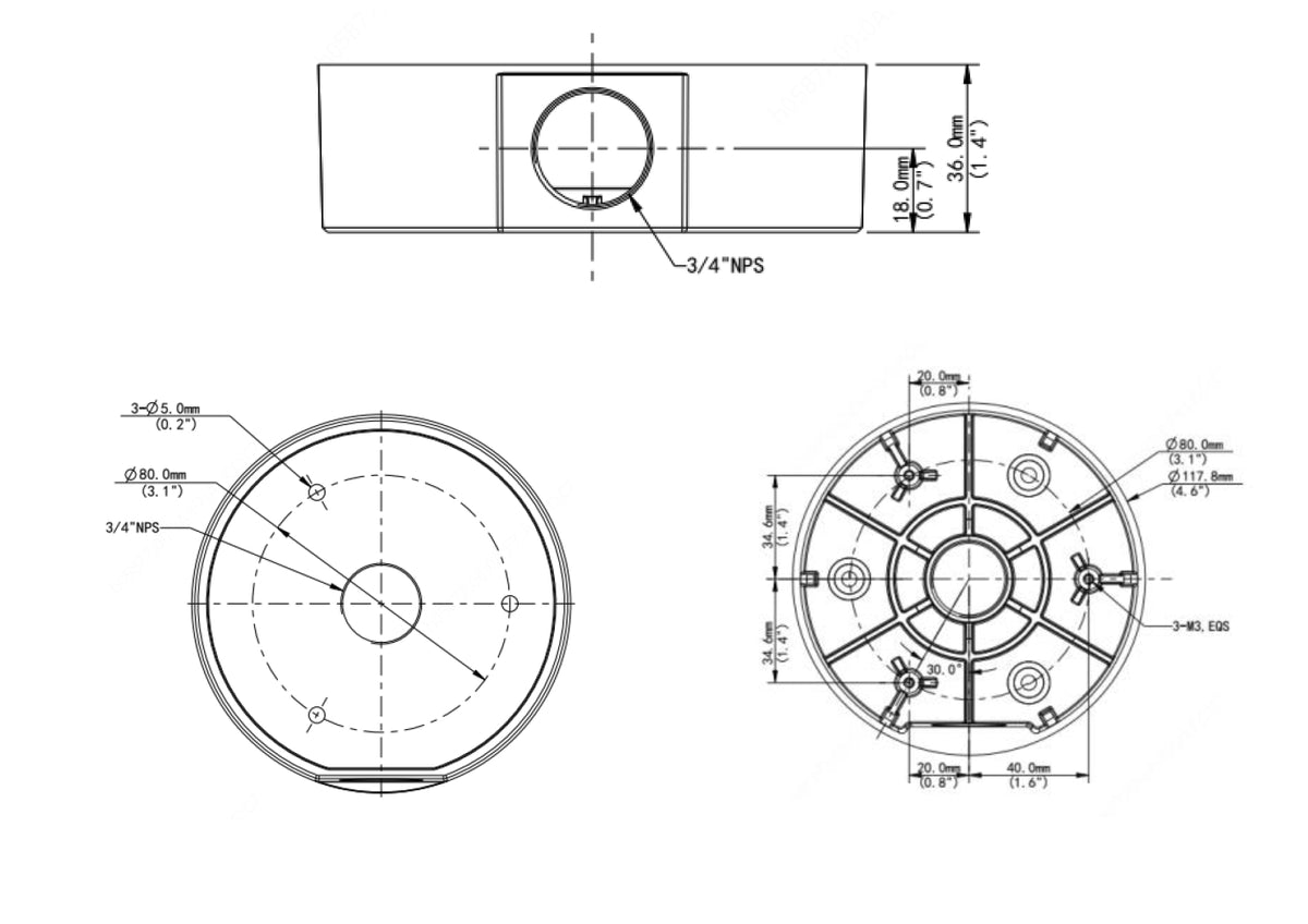 BALTER X Anschlussdose / Junction Box für ECO mini Eyeball Kameras mit Fixbrennweite, D117 x 36 mm, Aluminium, Weiß – BCC-A2