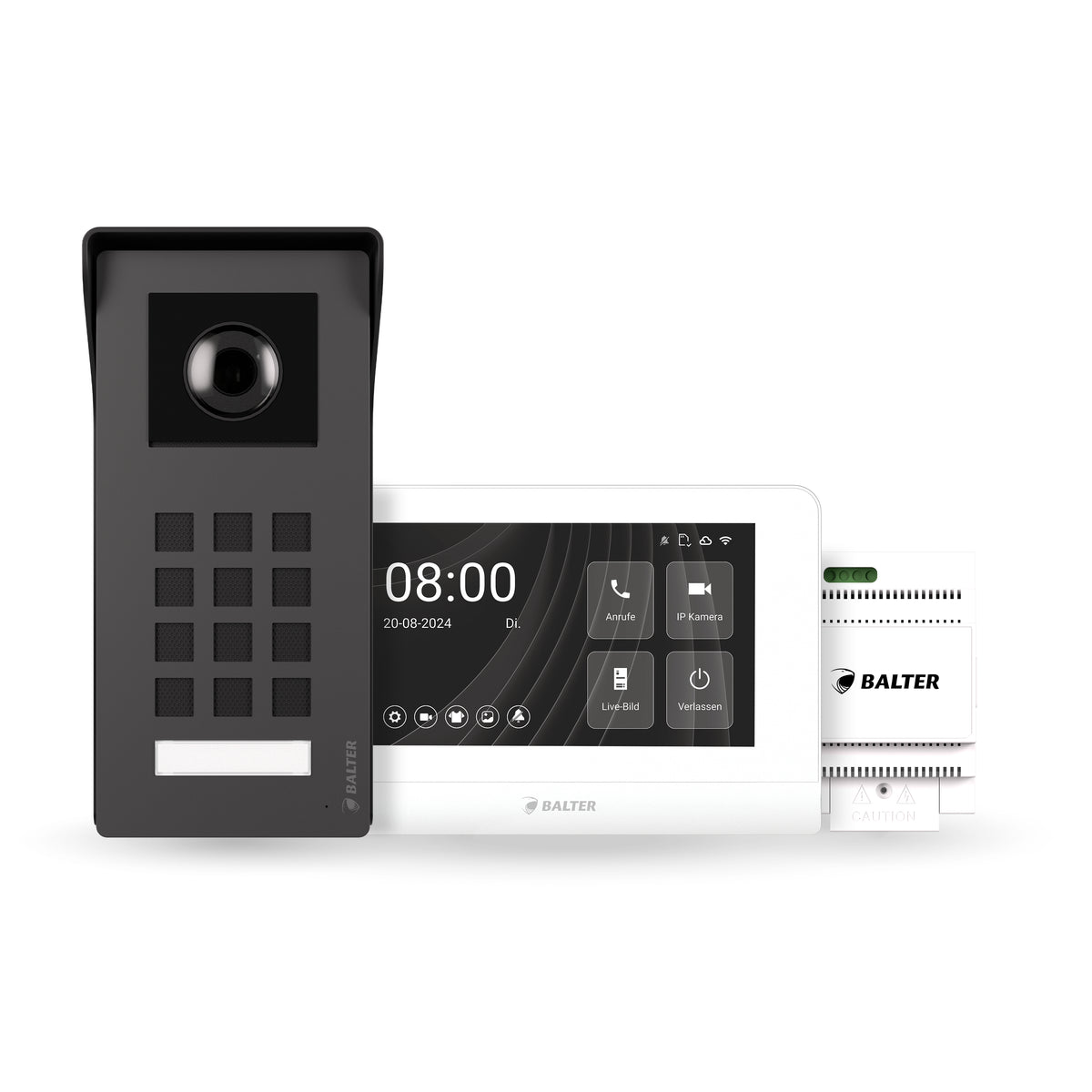 BALTER ENTRI M SET - 2-Draht IP-BUS KIT, Dunkel Graue Full HD Türstation für 1 Teilnehmer, 150° + HD 7" Monitor, Touchscreen