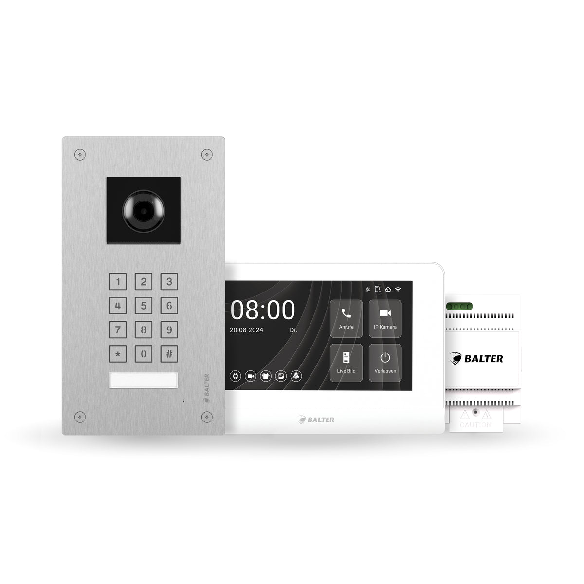 BALTER ENTRI LN SET - 2-Draht IP-BUS KIT, Silberne Full HD Türstation für 1 Teilnehmer, 150° + HD 7" Monitor, Touchscreen + H