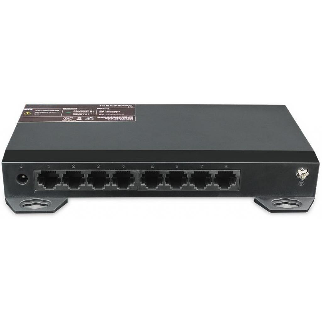 8x Port Netzwerk Gigabit Switch, 16Gbps Kapazität, Unmanaged, CCTV-Modus, geschirmte RJ-45 Ports, Lüfterloses Metallgehäuse –