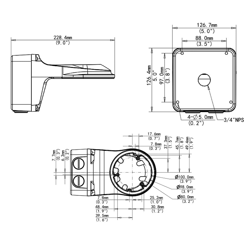 BALTER X Wandhalterung mit Anschlussdose / Junction Box für PRO Dome-Kameras mit Vario- und Motorzoom-Objektiven, 125 x 125 x