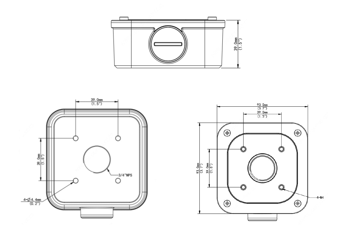 BALTER X Kleine Anschlussdose / Mini Junction Box für Außenkameras mit Fixbrennweite und rechteckiger Wandhalterung, 93 x 93 