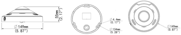 BALTER X ECO IP Fisheye Kamera mit 5.0MP, 360° Panorama Kamerawinkel, 2592x1944, Nachtsicht 10m, WDR 120dB, Ultra H.265, Mikr