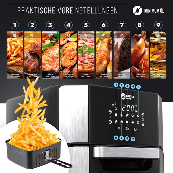 Balter Heißluftfritteuse HL-1200 (12 Liter, 10 Programme, Edelstahl, LCD, 2000 W)
